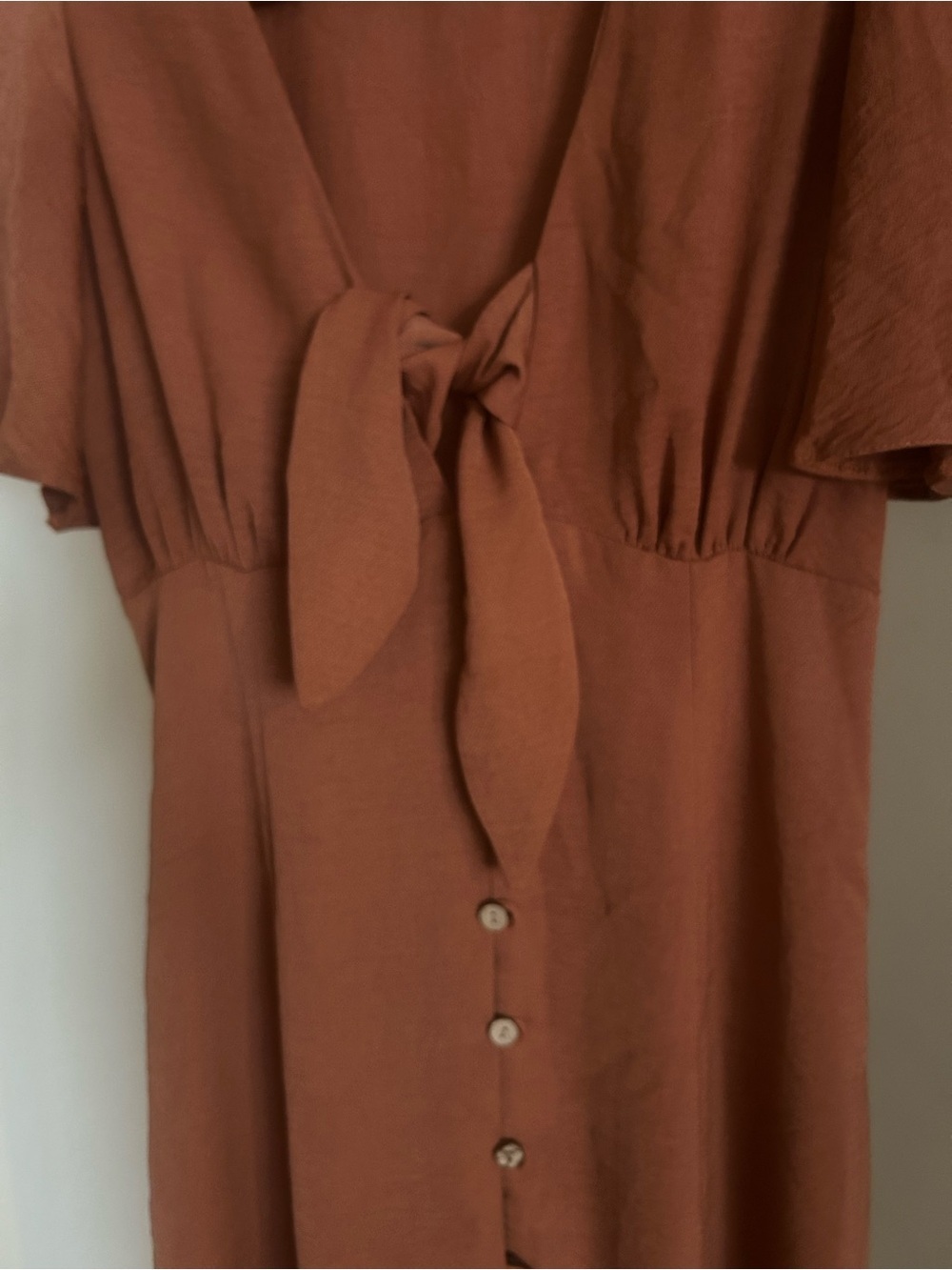New Look Rust Brown Tie Front Midi Dress Size 6 - Picture 2 of 5